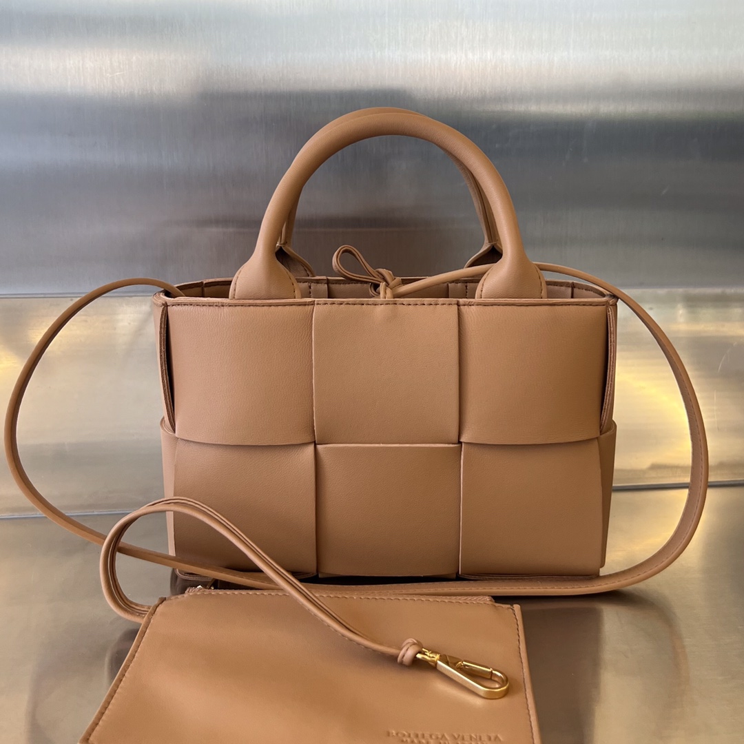 Micro Candy Arco Intreccio Leather Tote Bag Camel